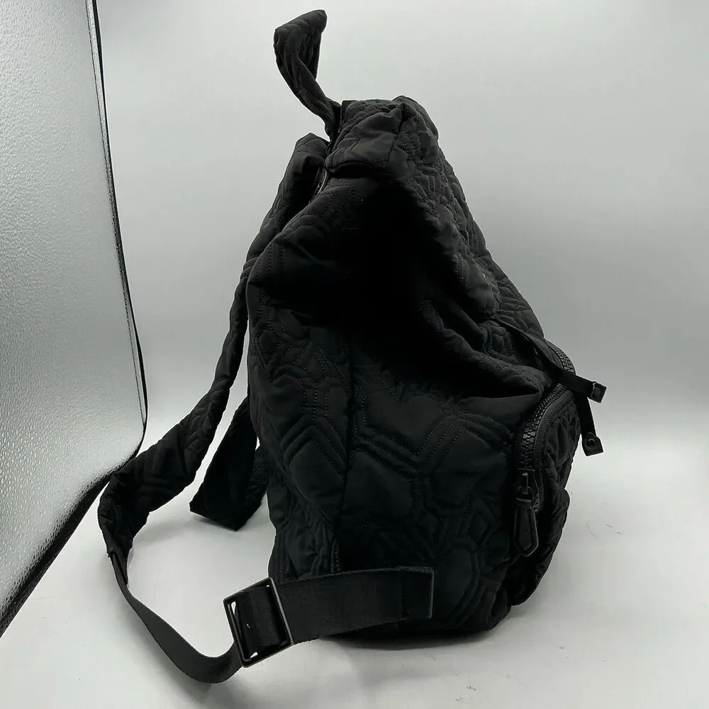 Kate Spade Black Quilted Heart Nylon Backpack Drawstring Front Pockets